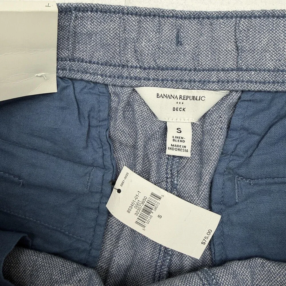 Banana Republic Shorts Mens Small 32 Blue Linen Chino Drawstring 7 Inseam Casual